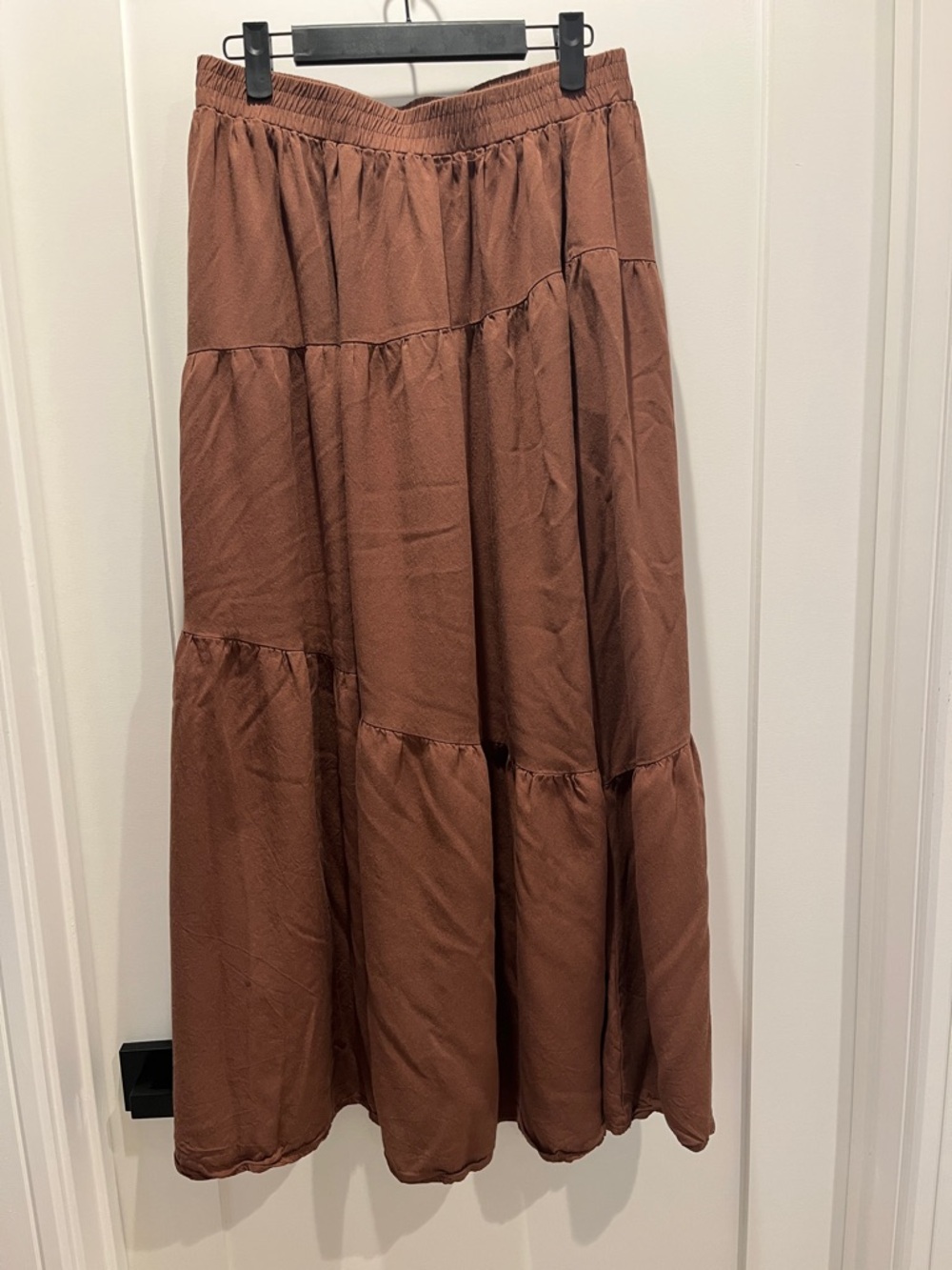 Women's Brown Tiered Maxi Skirt with Elastic Waist